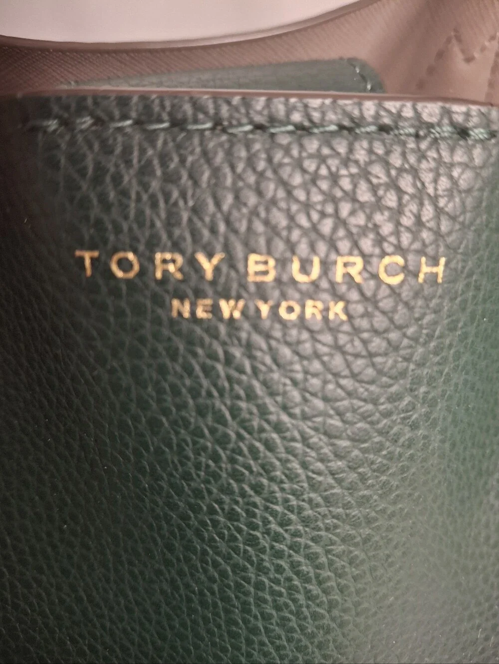 Tory Burch Emerald Green Pebbled Leather Tote Bag Charm Included EUC